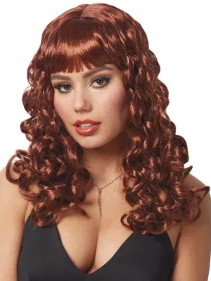 Long Curly Auburn Red Womens Costume Wig
