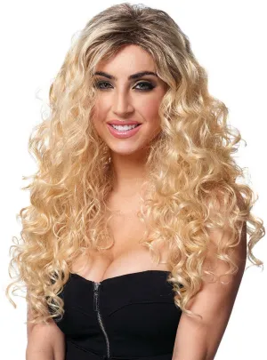 Long Curly Blonde Latina Diva Womens Costume Wig with Roots