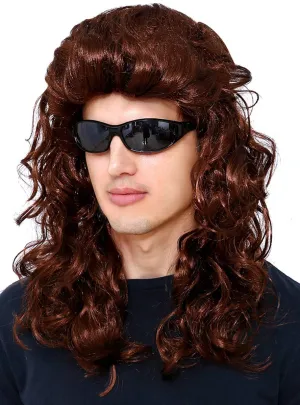 Long Curly Brown Mens 1980s Costume Wig