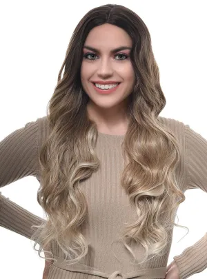 Long Curly Brown to Blonde Ombre Lace Part Fashion Wig