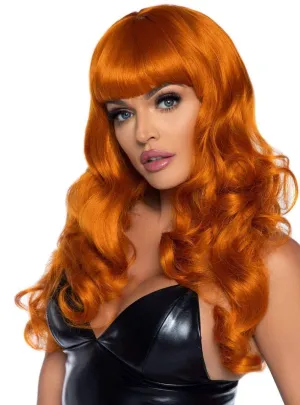 Long Curly Ginger Womens Costume Wig with Fringe