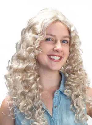 Long Curly Light Blonde Womens Costume Wig