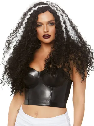 Long Curly Womens Black and White Halloween Costume Wig