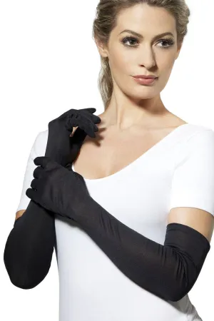 Long Elbow Length Black Costume Gloves