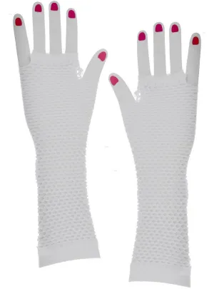 Long Elbow Length White Fishnet Costume Gloves