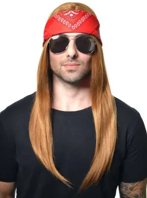 Long Ginger Axl Rose Mens Costume Wig with Bandanna