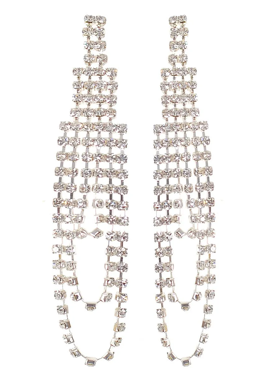 Long Glamorous Dazzling Rhinestone Costume Earrings
