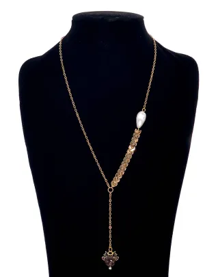 Long Gold Chain Christmas Necklace with Reindeer Pendant