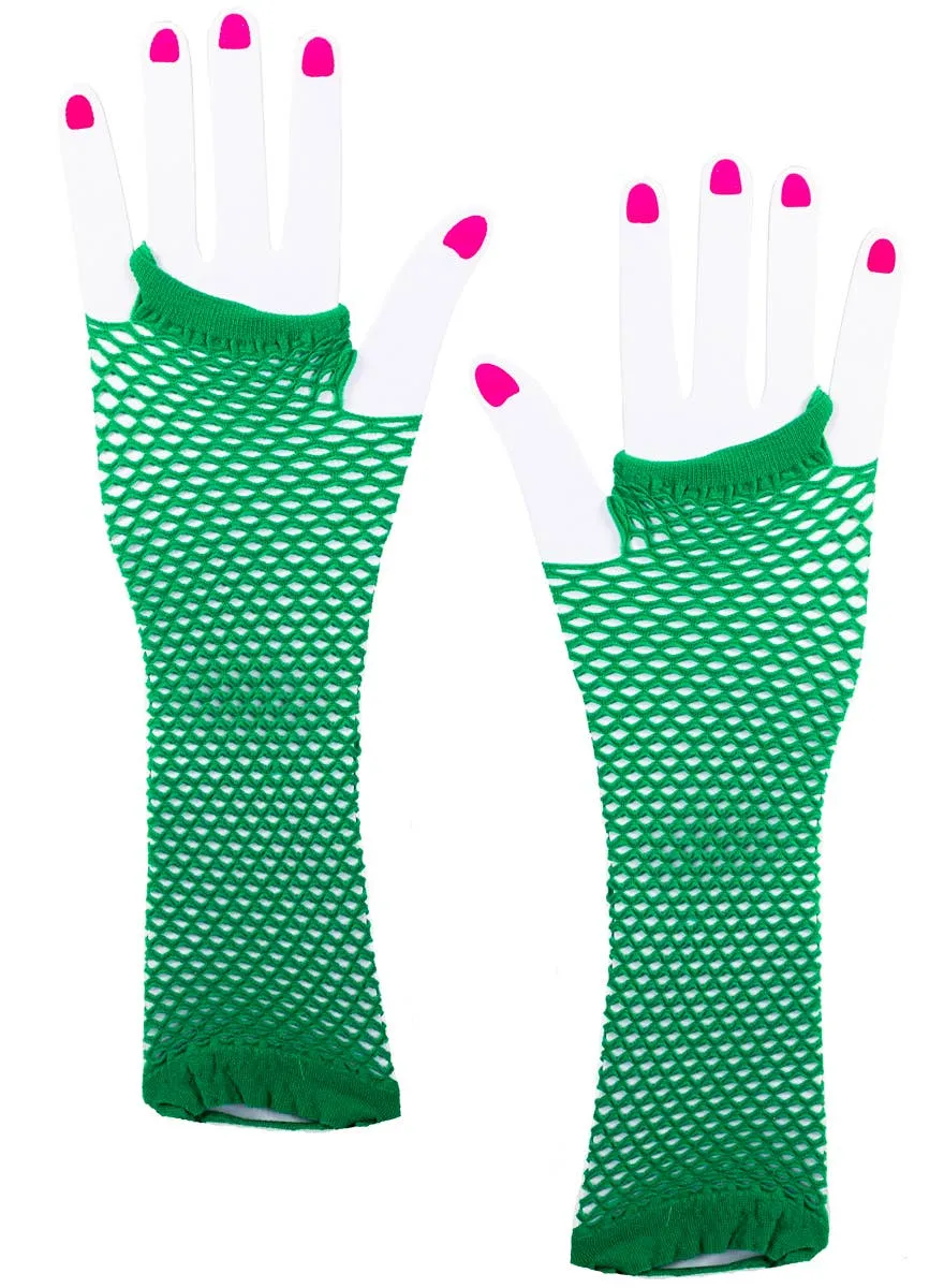 Long Green Fishnet Fingerless Costume Gloves