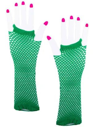 Long Green Fishnet Fingerless Costume Gloves
