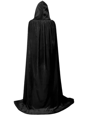 Long Hooded Black Velvet Halloween Costume Cape