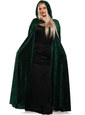 Long Hooded Dark Green Velvet Womens Costume Cape