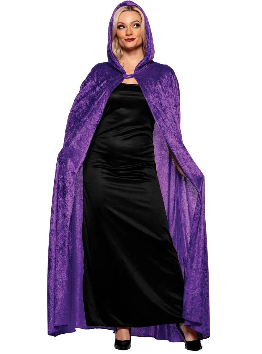 Long Hooded Purple Velvet Womens Costume Cape