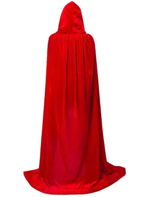 Long Hooded Red Velvet Costume Cape