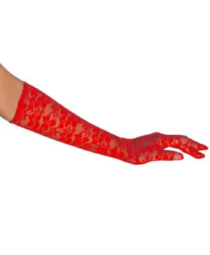 Long Lace Gloves in Red