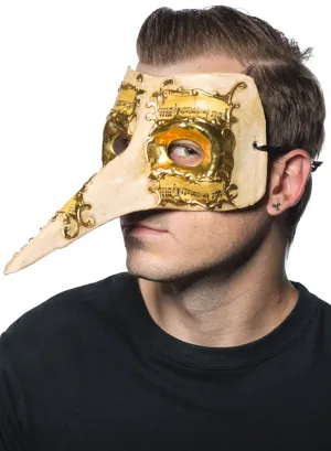 Long Nose Cream and Gold Mens Masquerade Mask