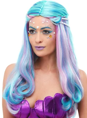Long Pastel Blue and Purple Womens Mermaid Costume Wig