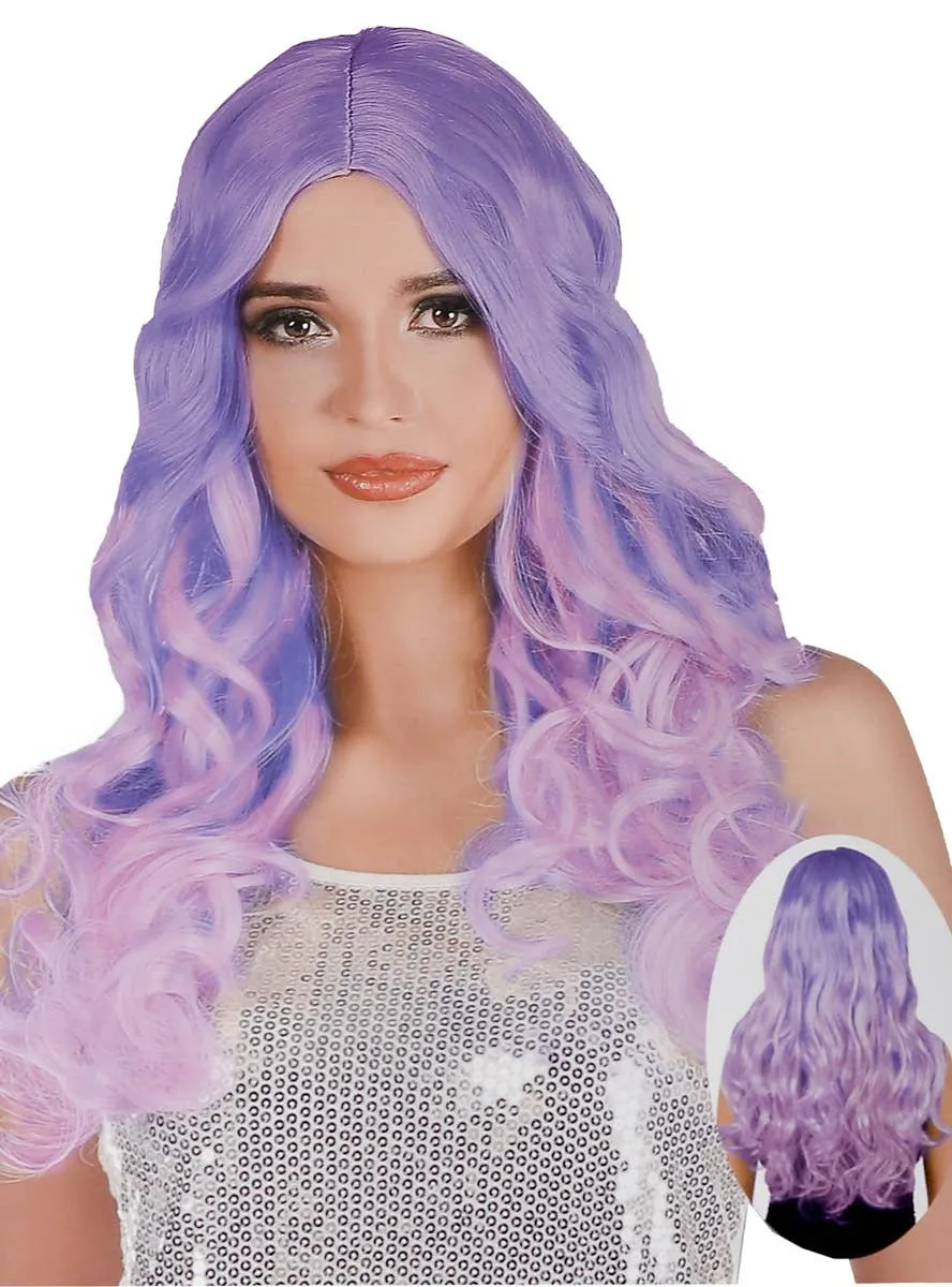 Long Pink and Purple Ombre Womens Curly Costume Wig