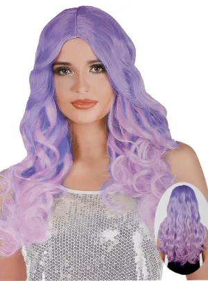 Long Pink and Purple Ombre Womens Curly Costume Wig