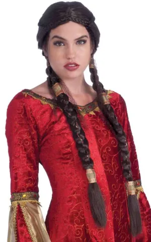 Long Plaited Brown Medieval Maiden Womens Wig
