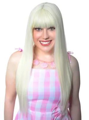 Long Platinum Blonde Womens Wig with Fringe