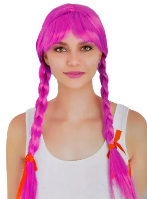 Long Purple Plaited Womens Costume Wig with Fringe