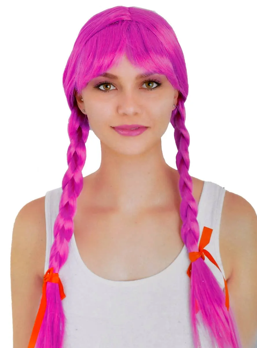 Long Purple Plaited Womens Costume Wig with Fringe