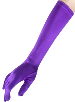Long Purple Satin Elbow Length Costume Gloves