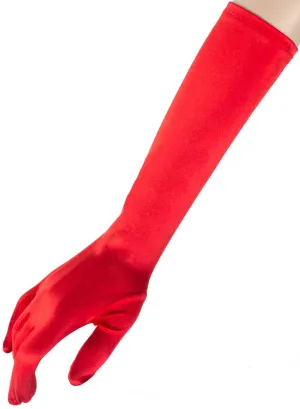 Long Red Elbow Length Satin Costume Gloves