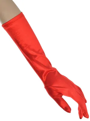 Long Red Satin Elbow Length Costume Gloves