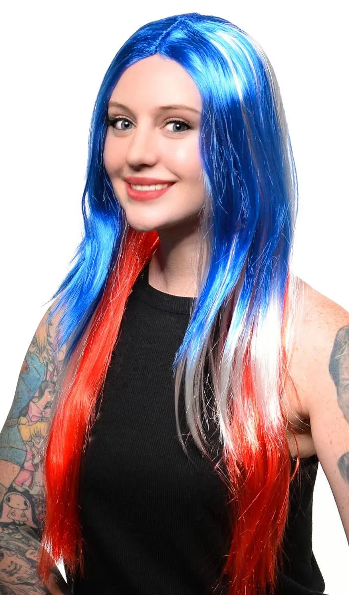 Long Red, White and Blue Womens Australia Day Wig