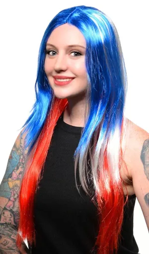 Long Red, White and Blue Womens Australia Day Wig