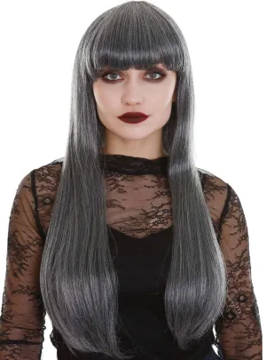 Long Straight Grey Womens Costume Wig with Fringe