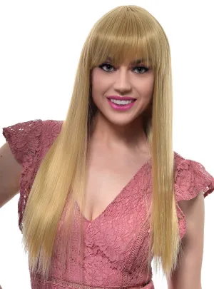 Long Straight Honey Blonde Womens Fashion Wig with Fringe