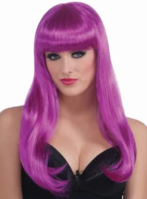 Long Straight Neon Purple Womens Costume Wig