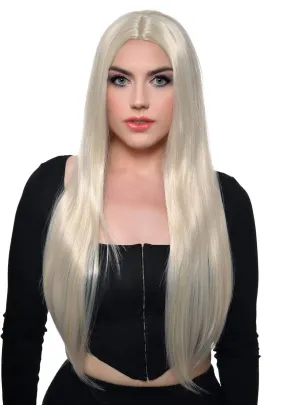 Long Straight Platinum Blonde Womens Costume Wig with Skin Part