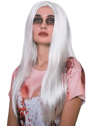Long Straight Silver Womens Halloween Costume Wig