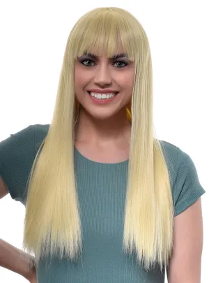 Long Straight Straw Blonde Womens Fashion Wig with Fringe
