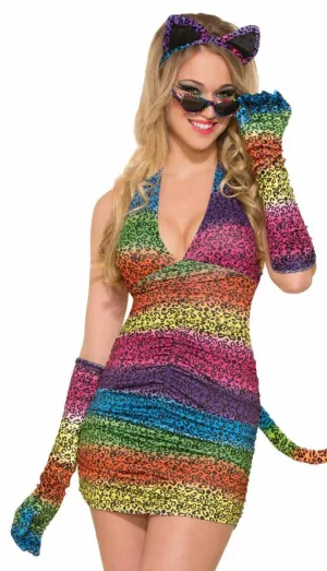 Long Velvet Rainbow Leopard Print Gloves