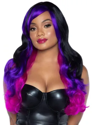 Long Wavy Black and Purple Ombre Womens Costume Wig