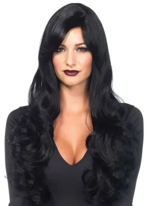 Long Wavy Black Womens Halloween Costume Wig
