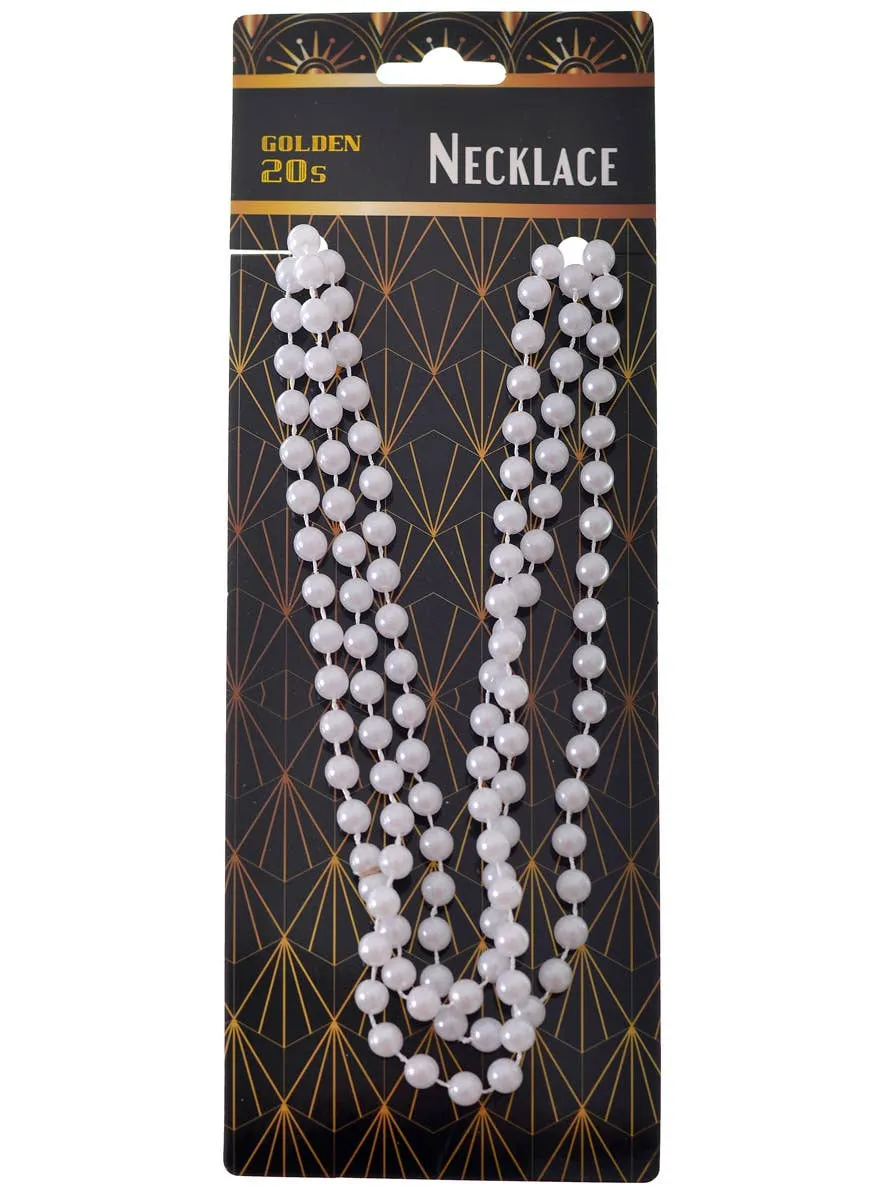 Long White 1920s Flapper Beads Costume Accessory