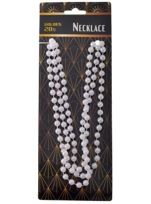Long White 1920s Flapper Beads Costume Accessory