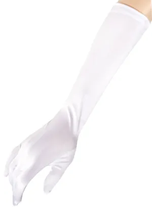 Long White Satin Elbow Length Costume Gloves