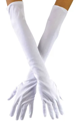 Long White Stretchy Womens Opera Costume Gloves