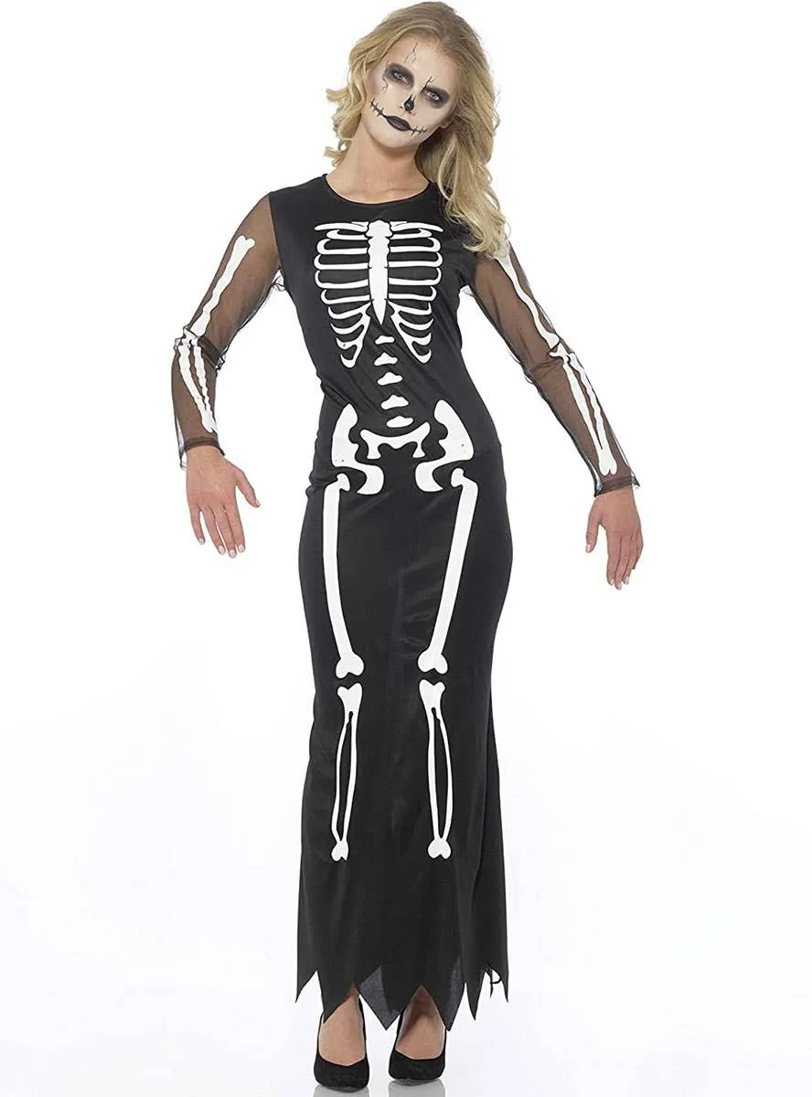 Long Womens Skeleton Print Halloween Costume
