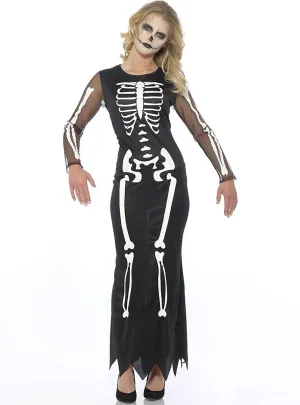 Long Womens Skeleton Print Halloween Costume