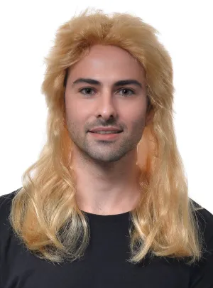 Long Yellow Blonde Mens Mullet Costume Wig