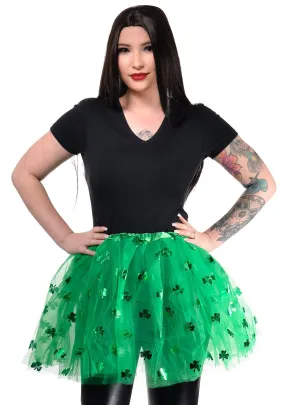 Lucky Clover Print Womens Green Tutu Skirt