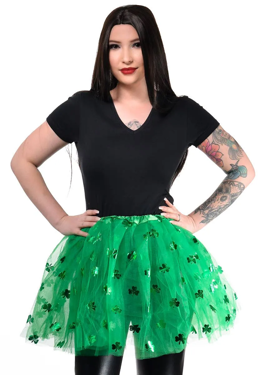 Lucky Clover Print Womens Green Tutu Skirt